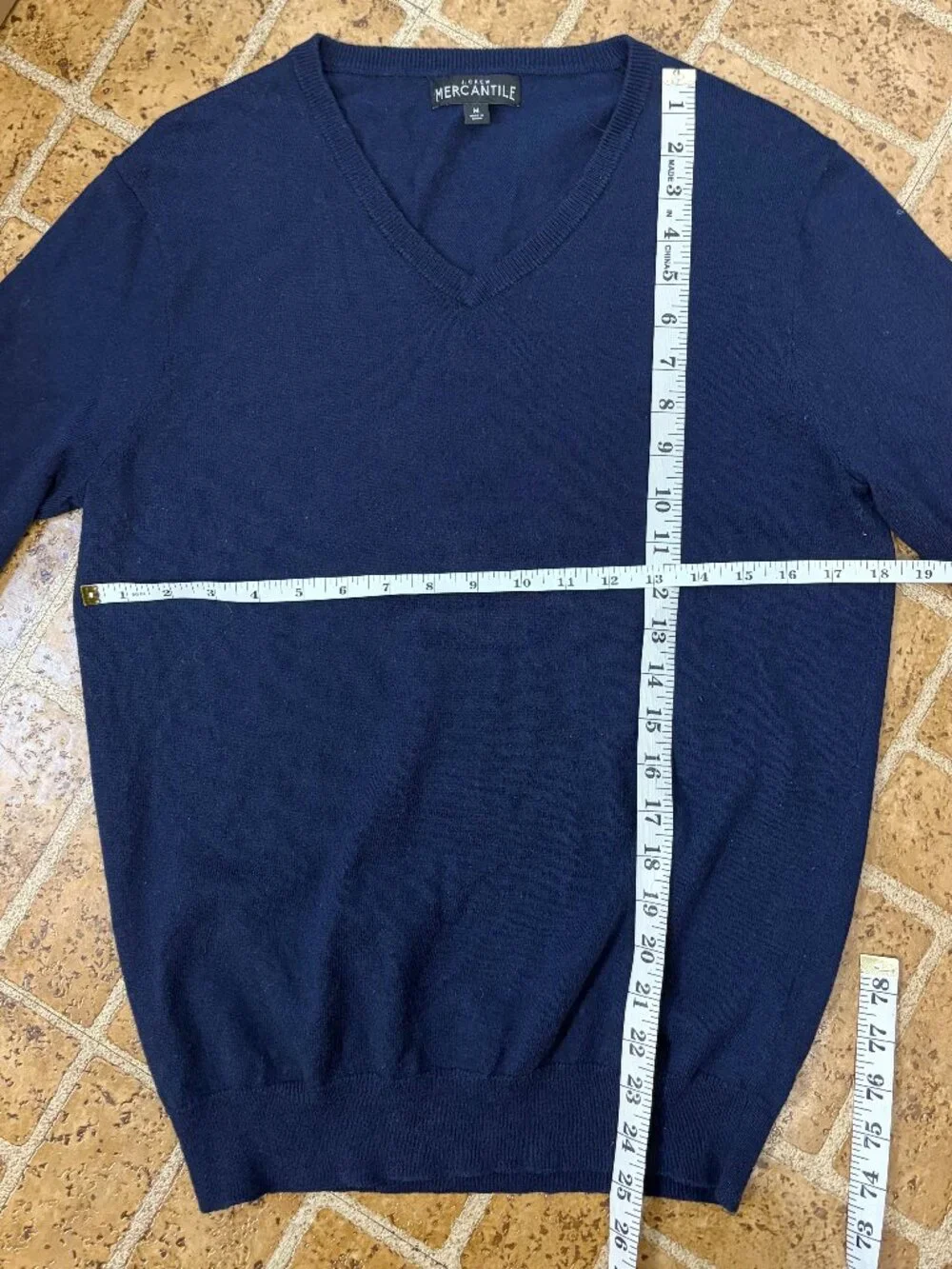 J. Crew Mercantile Navy V Neck Merino Wool Blend Sweater